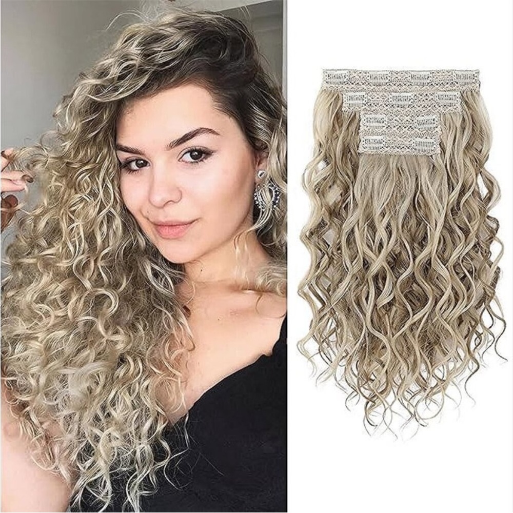 Curly Hair Extensions, 4PCS 16 inch Clip in Hair Extensions Lace Weft Short Curl
